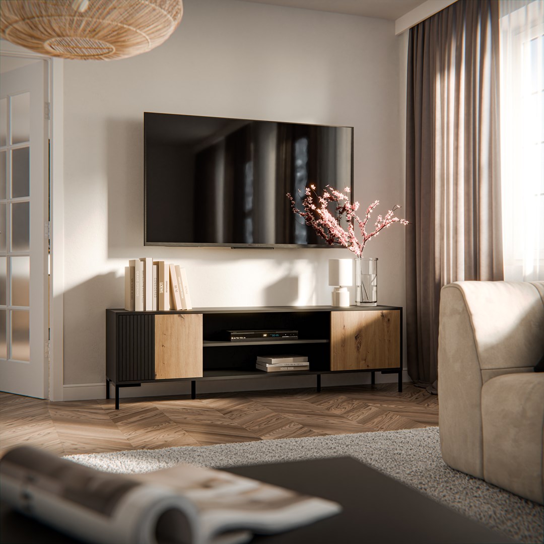 Cama MERCI RTV Cabinet 180x40x53.5 cm Black/Oak Artisan