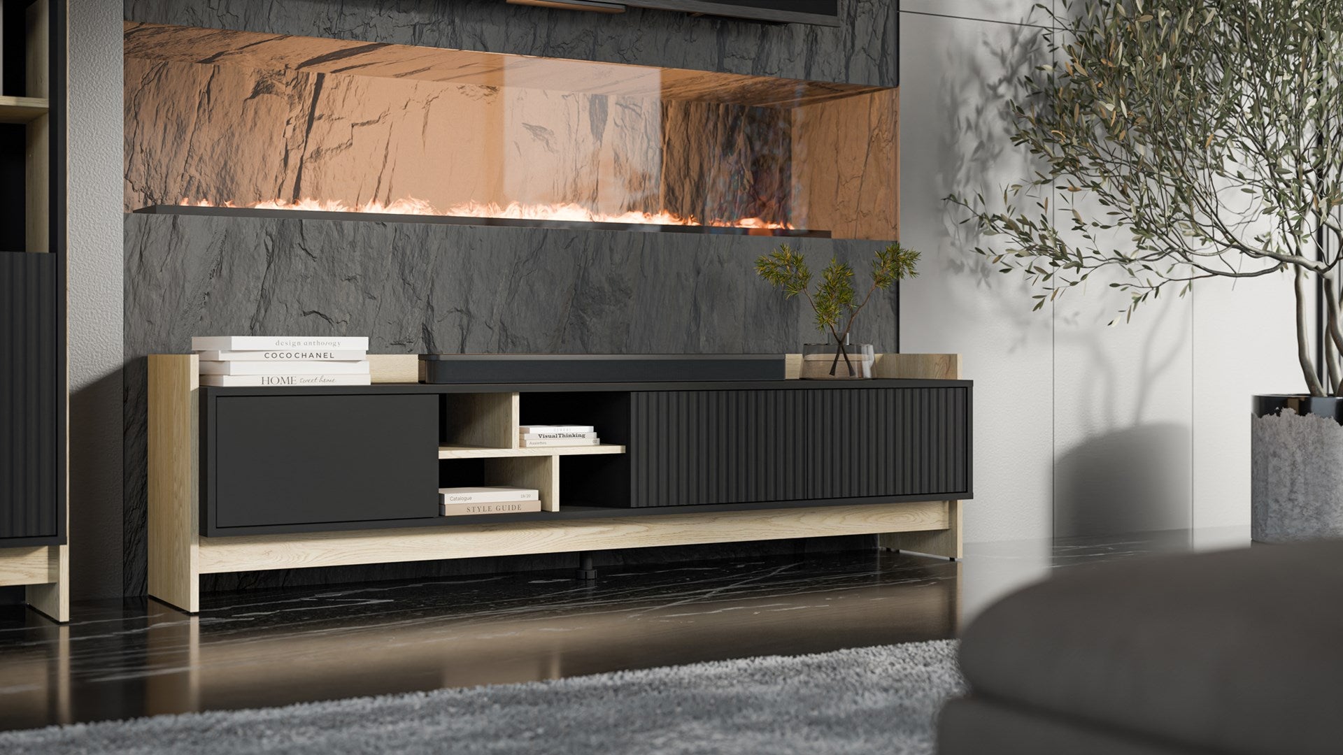 RTV PORTO 3D Cabinet Bed 190x38x50 Oak/Black
