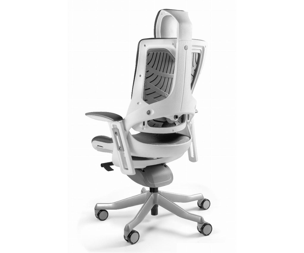 UNIQUE Office Armchair Snowy White Fabric Ergonomic Adjustable Headrest W-709-W-BL416