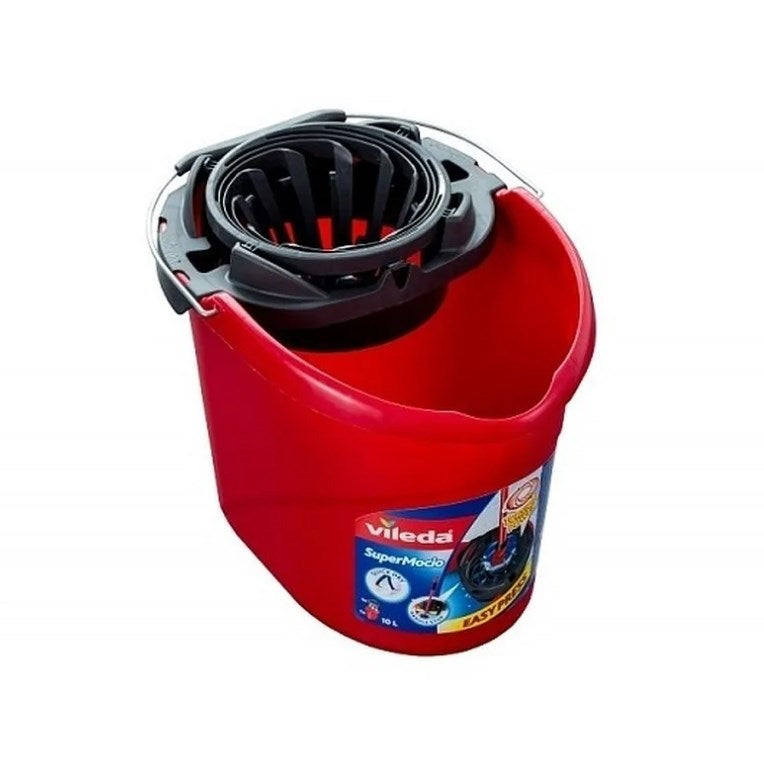 Vileda SuperMocio Bucket with Power Press - 10 L Capacity - Easy Wringing - No Wet Hands