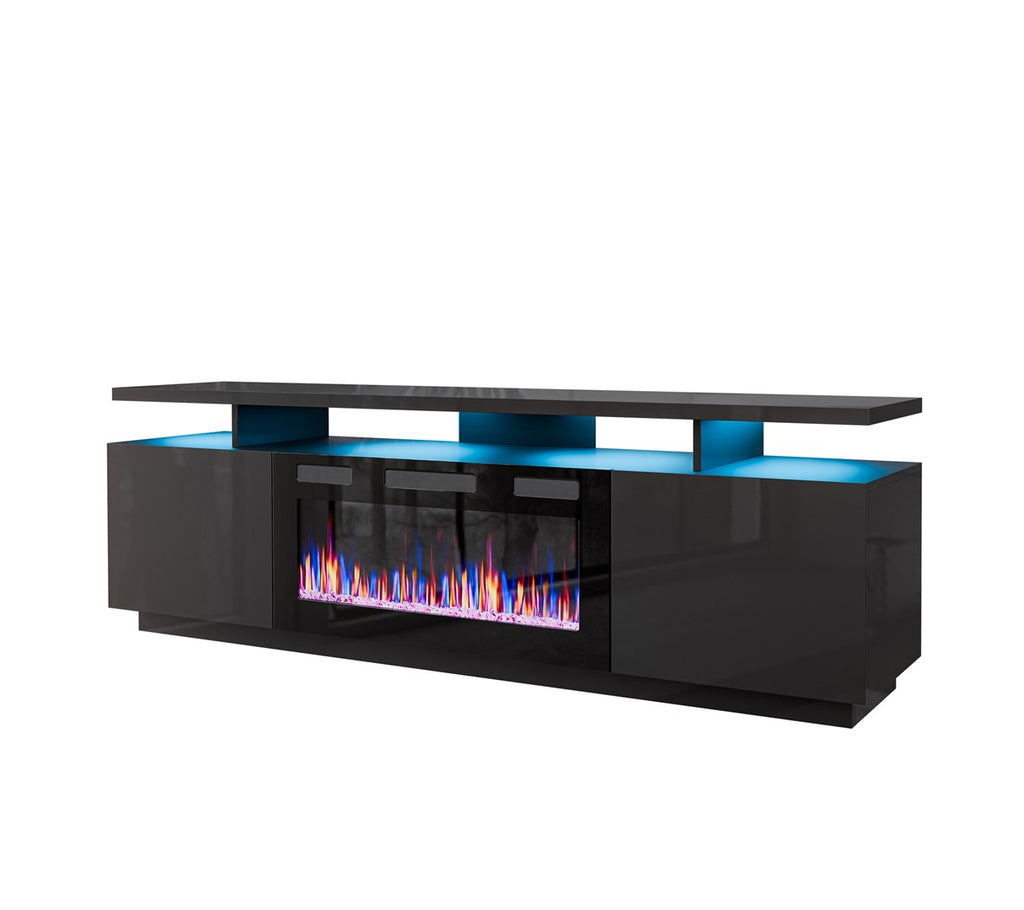 Cama MEBLE TV Cabinet EVA 1800 mm with Electric Fireplace, Graphite, Self-Assembly