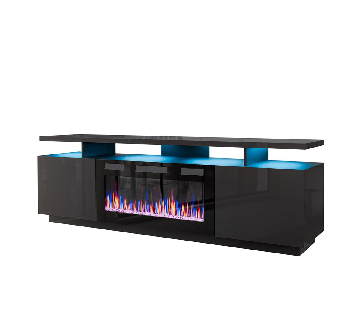 Cama MEBLE TV Cabinet EVA 1800 mm with Electric Fireplace, Graphite, Self-Assembly
