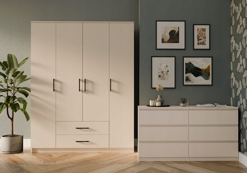 TOP E SHOP Wardrobe with 4 Doors and 2 Drawers, Cashmere, M-MP-SZ-RON-160X205-KASZ