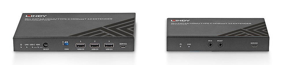 Lindy 70 m Cat.6A TypeC & HDMI HDBaseT 3.0 KVM Extender - 38346