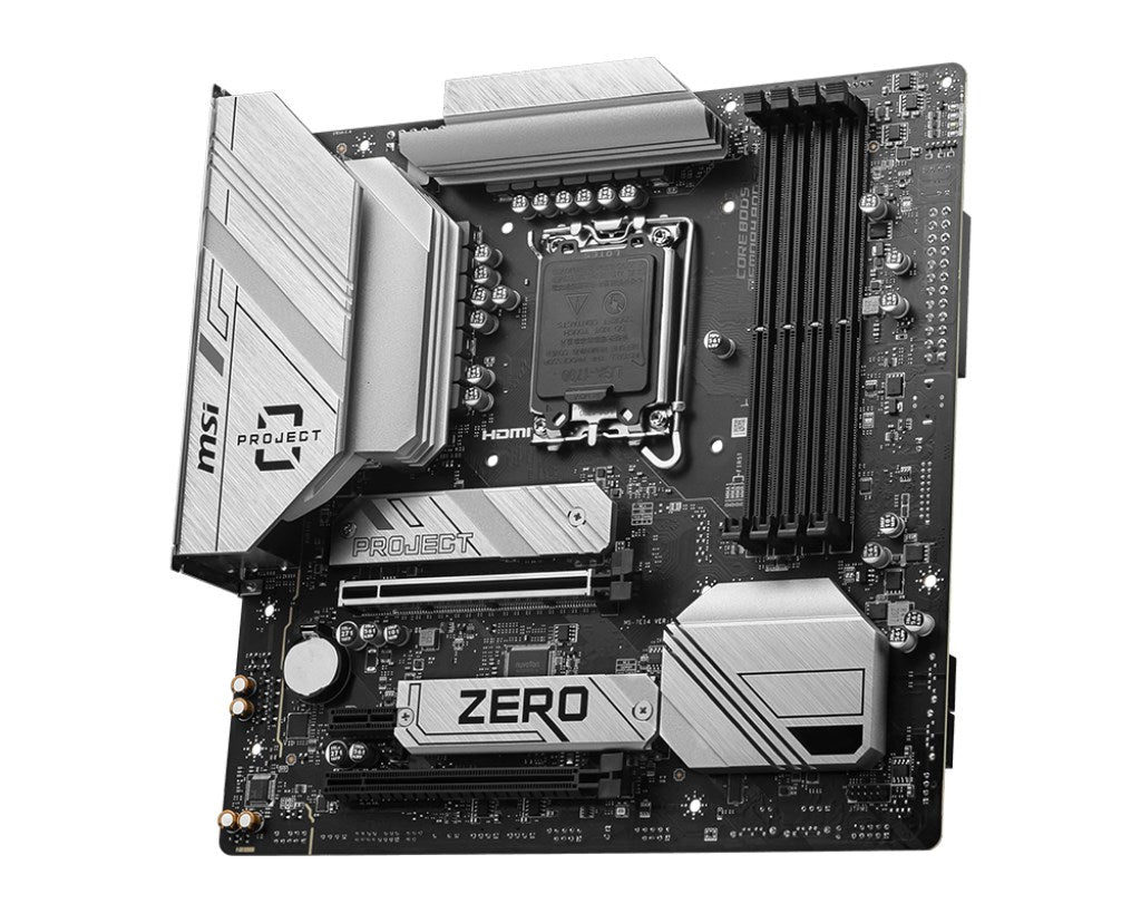 MSI B760M PROJECT ZERO - Motherboard - micro ATX - LGA1700 socket - B760 chipset - USB 3.2 Gen 1, USB 3.2 Gen 2, USB-C 3.2 Gen 2, USB-C 3.2 Gen 2x2 - 2.5 Gigabit LAN, Wi-Fi 6E, Bluetooth - Onboard graphics (CPU required) - HD Audio (8-channel) (7E14-001R)