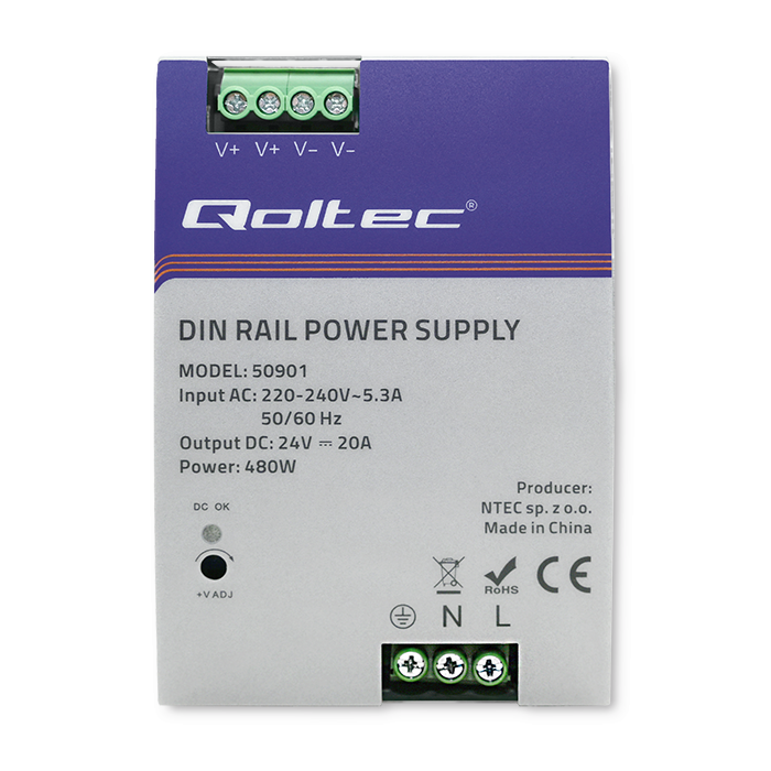 Qoltec Industrial Din Rail Power Supply 480W 24V 20A