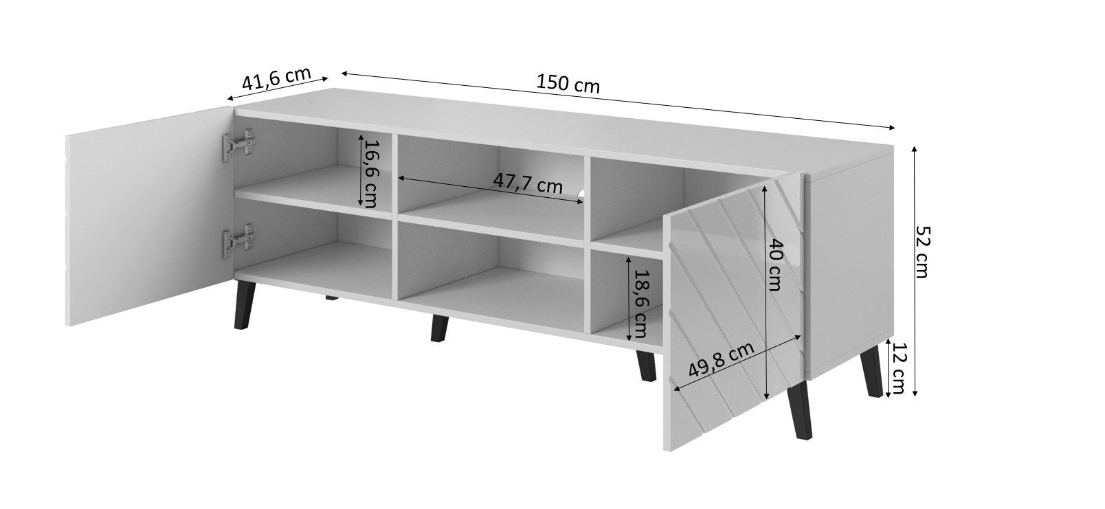 RTV Cabinet ABETO 150x42x52 Black Glossy