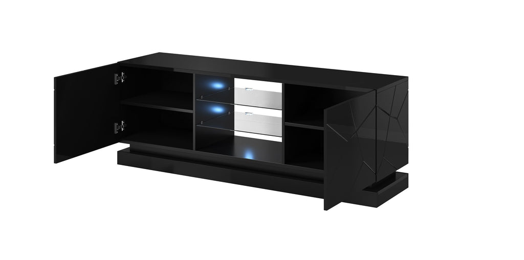Cama TV Cabinet QIU 160 MDF Black Gloss/Black Gloss