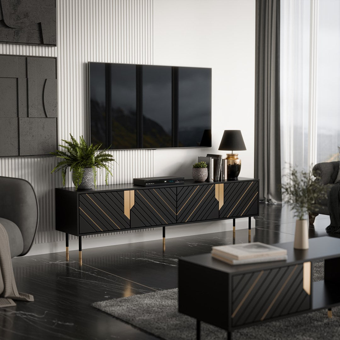 Cama 4D MOUNTAIN TV Cabinet 204x40x55 Black + Gold
