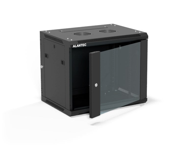 ALANTEC Wall-Mounted Rack 19" 9U 600x450 Black with Glass Door SW-9U-600-450-01-CA