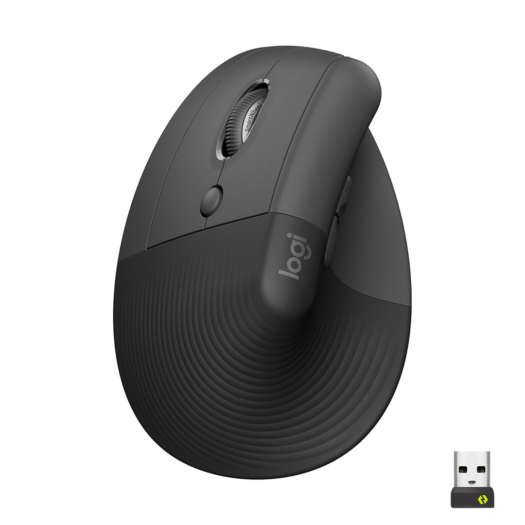 Logitech Lift Vertical Ergonomic Mouse - Left-Handed - Optical - Wireless - Bluetooth, 2.4 GHz - Graphite (910-006474)