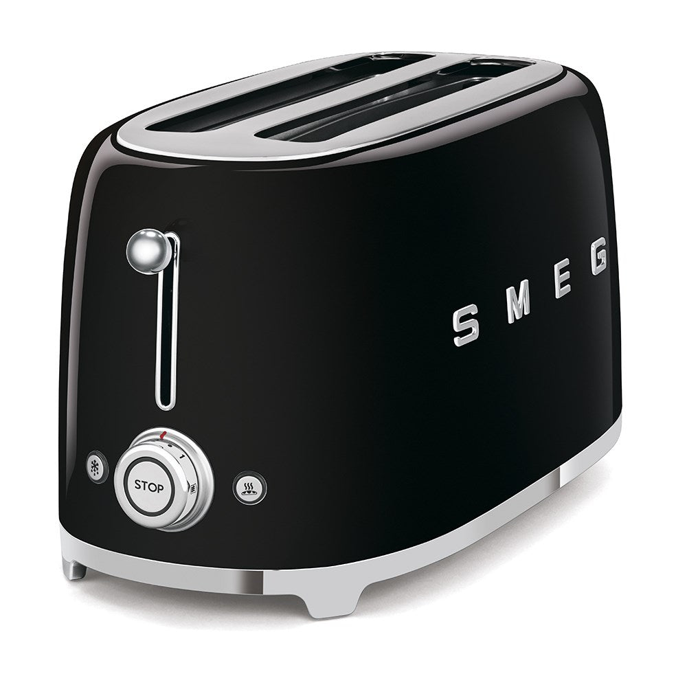 Smeg TSF02BLEU 4-Slice Toaster, Black, 36 mm Slots, 6 Browning Levels