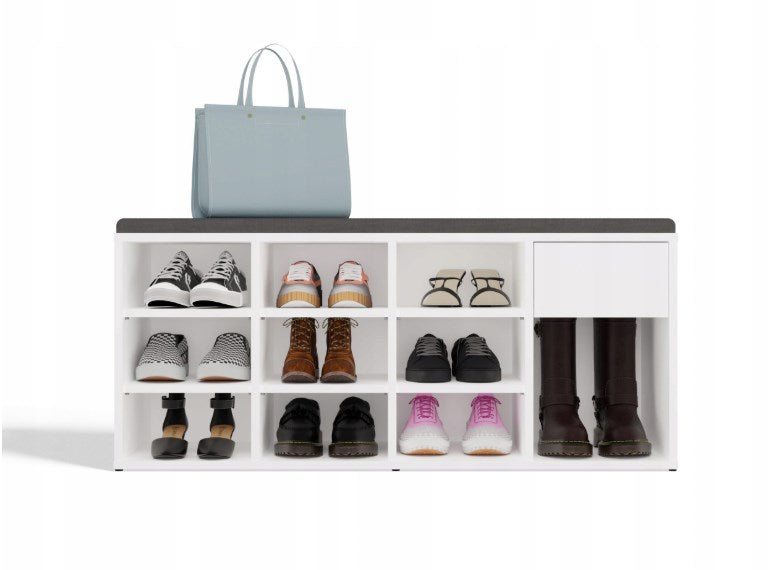 TALLIN Shoe Cabinet White with Seat and Drawer Model TALLIN