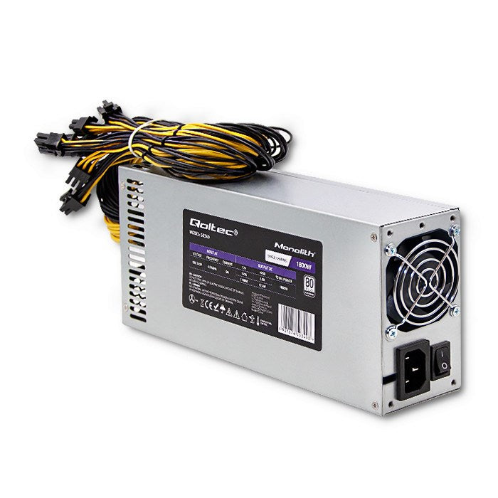 Qoltec PCI-E Power Supply 1800W 80 Plus Platinum for Mining