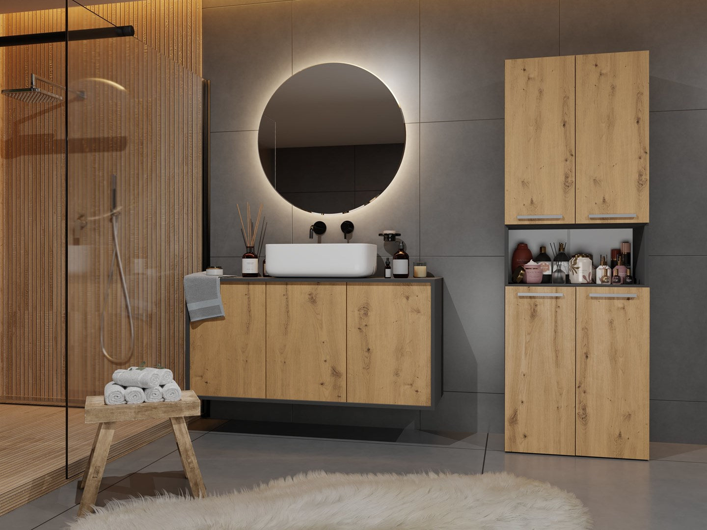 Topeshop NEL DK 2K - Bathroom Storage Cabinet Graphite Oak