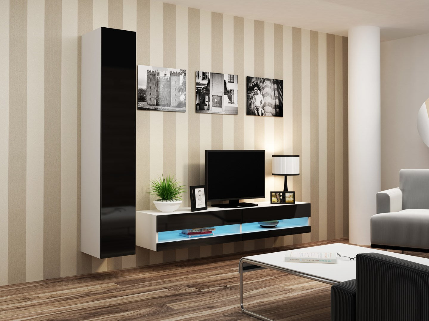 Cama VIGO NEW TV Stand 180x30x40 White/Black Gloss