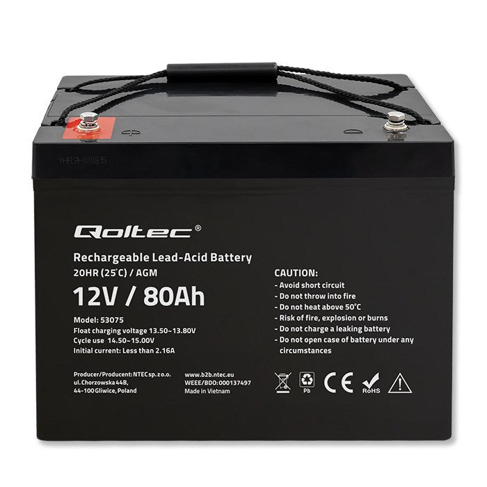 Qoltec Battery 80 Ah 12 V for Alarm Systems 53075