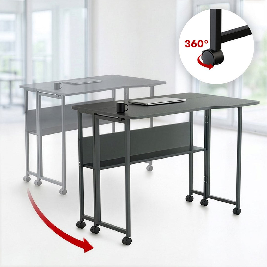 Maclean Folding Desk/Table MC-126 L/B, 100x73 cm, Max Load 50 kg, Lockable Wheels, Black