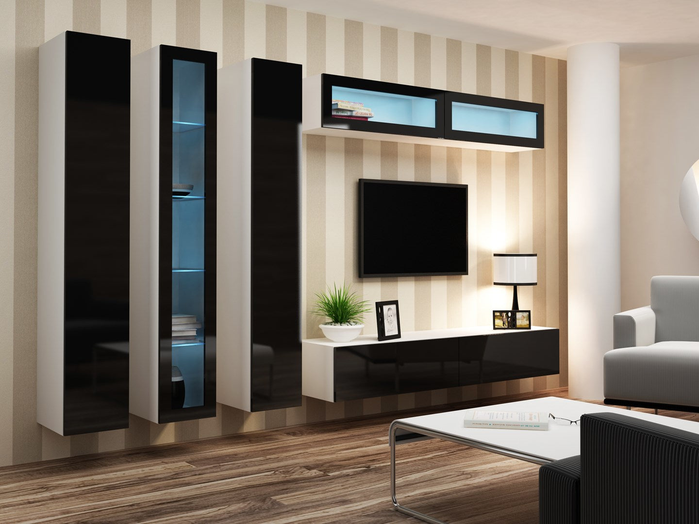 Cama Glass-Case VIGO '180' 180/40/30 White/Black Gloss 1 Door 4 Shelves