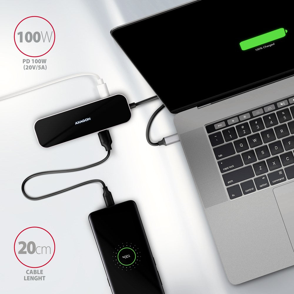 Axagon HMC-6H4A USB 3.2 Gen 1 hub  4x USB-A  HDMI 4k/30Hz  PD 100W  20cm USB-C cable