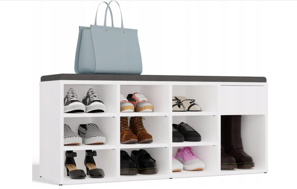 TALLIN Shoe Cabinet White with Seat and Drawer Model TALLIN