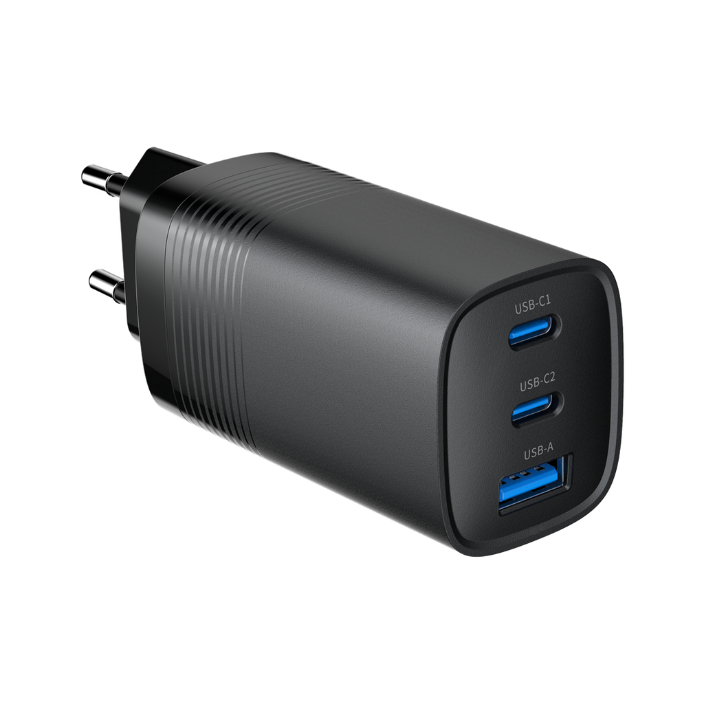 Gembird TA-UC-PDQC65-01-BK 3-Port 67W USB Fast Charger Black AC Indoor