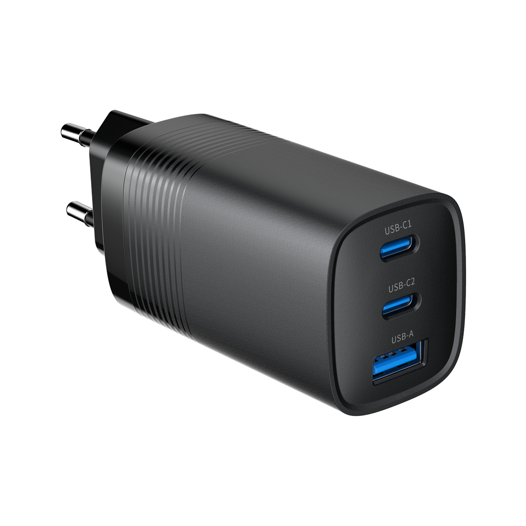 Gembird TA-UC-PDQC65-01-BK 3-Port 67W USB Fast Charger Black AC Indoor