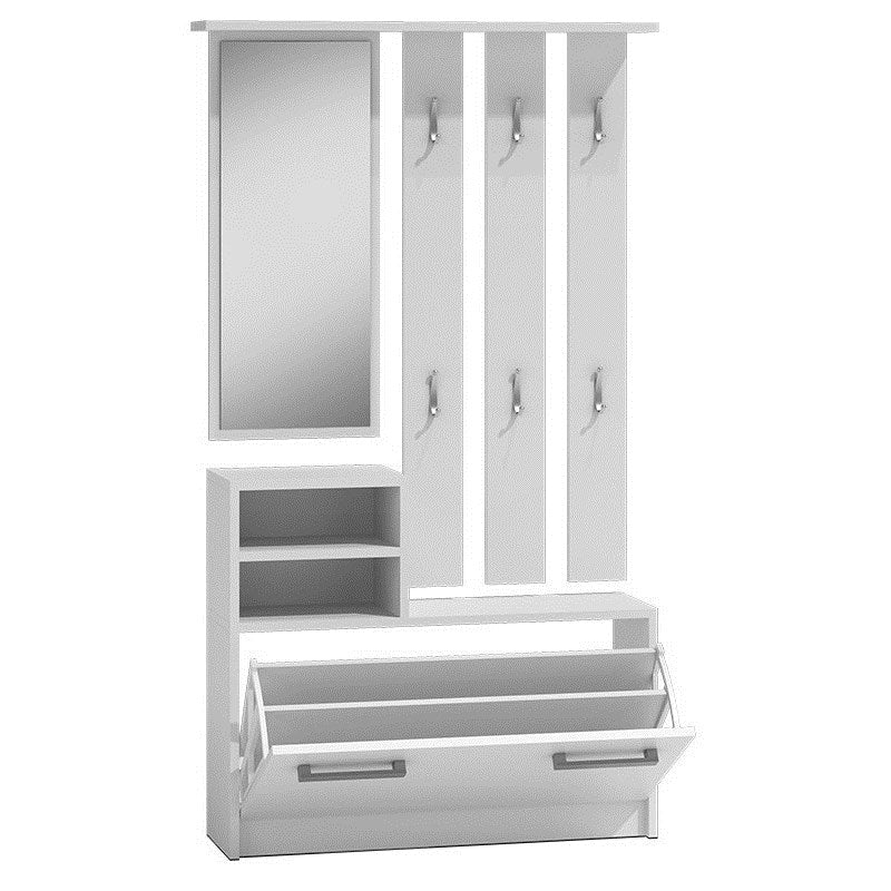 Topeshop GAR BIEL Entryway Cabinet with Mirror and Shoe Storage - White