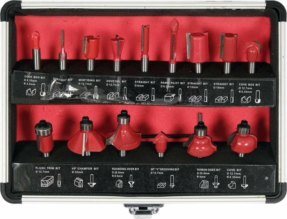 YATO Router Bit Set 15 Pieces 500 g 6 mm Shank YT-68007