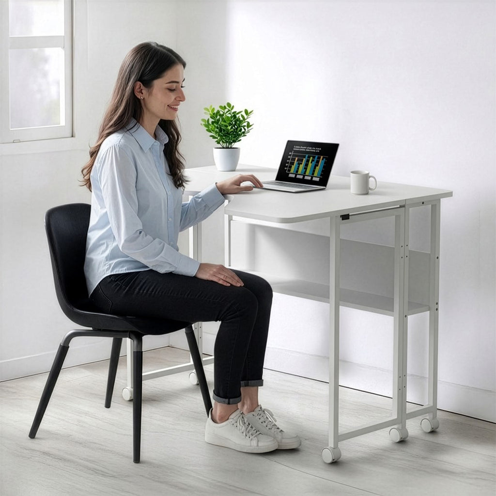 Maclean Folding Desk/Table MC-126 L/W, 100x73 cm, Max Load 50 kg, Lockable Wheels, White