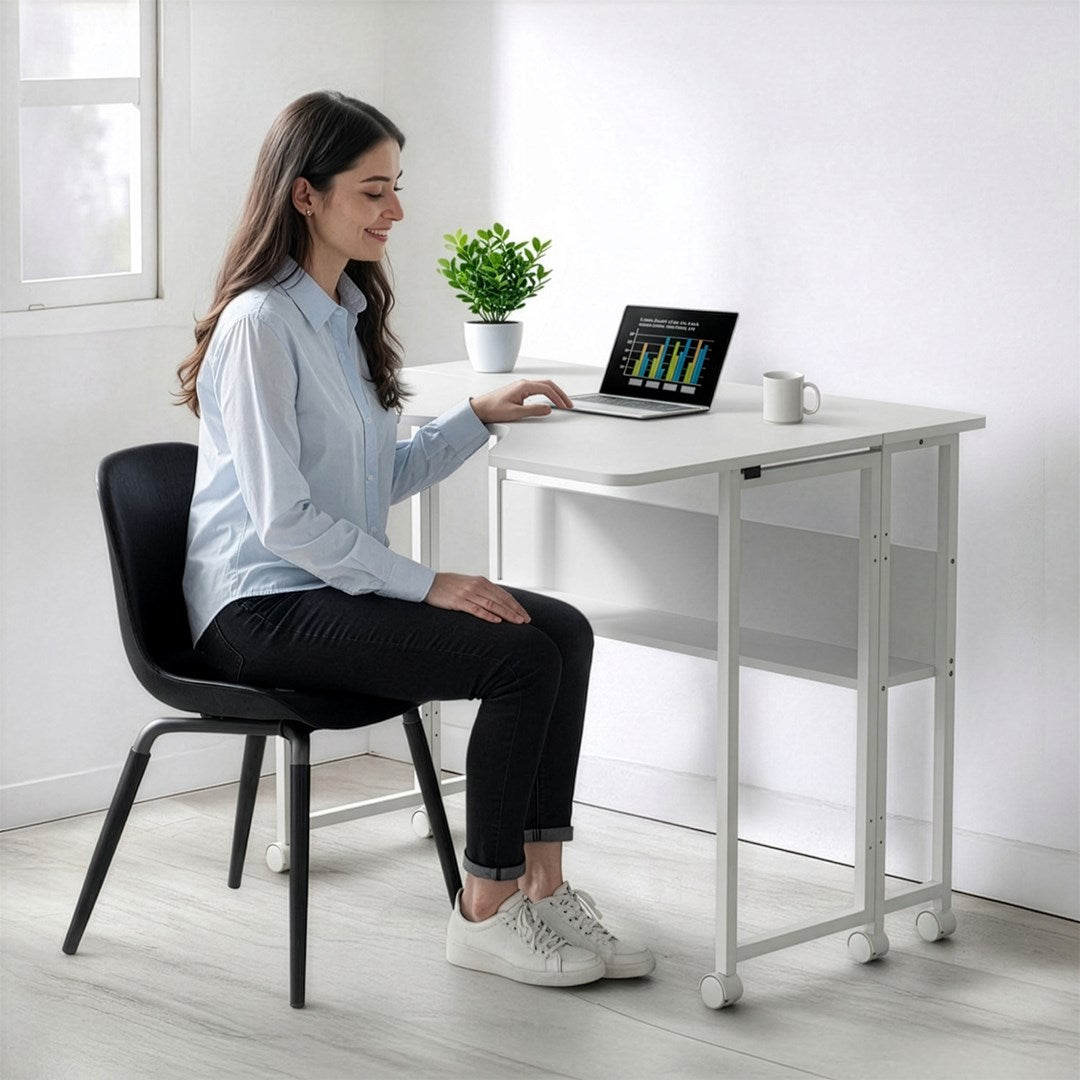 Maclean Folding Desk/Table MC-126 L/W, 100x73 cm, Max Load 50 kg, Lockable Wheels, White