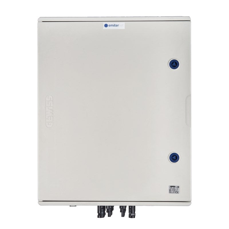 Switchgear attached DCAC hermetic IP66 EMITTER with DC surge arrester Dehn 1000V type 1+2  4 x PV string  4 x MPPT // ogr. AC Dehn type 1+2  100A 3-F  FR 100A  syg. Faz + Socket