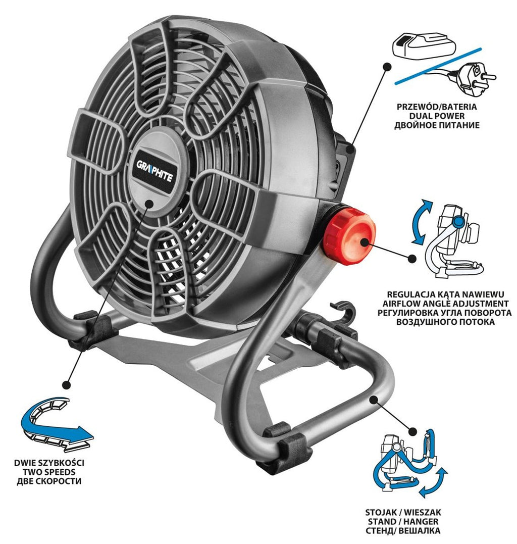 Graphite Household Fan 18V Battery-Operated with 2 Speeds Energy+ 58G080