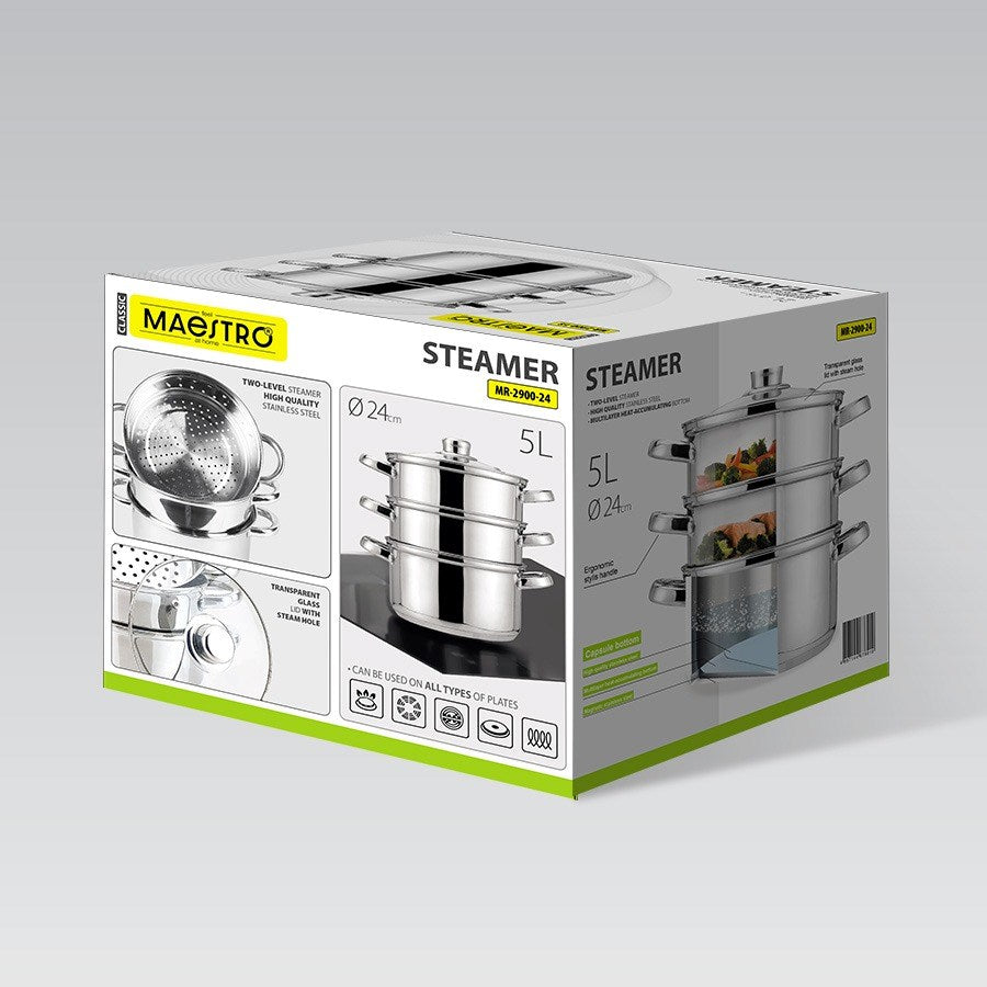 Maestro Steamer Pot 24 cm 5 L Multi-Layer Insulation 2300 g Model MR-2900-24