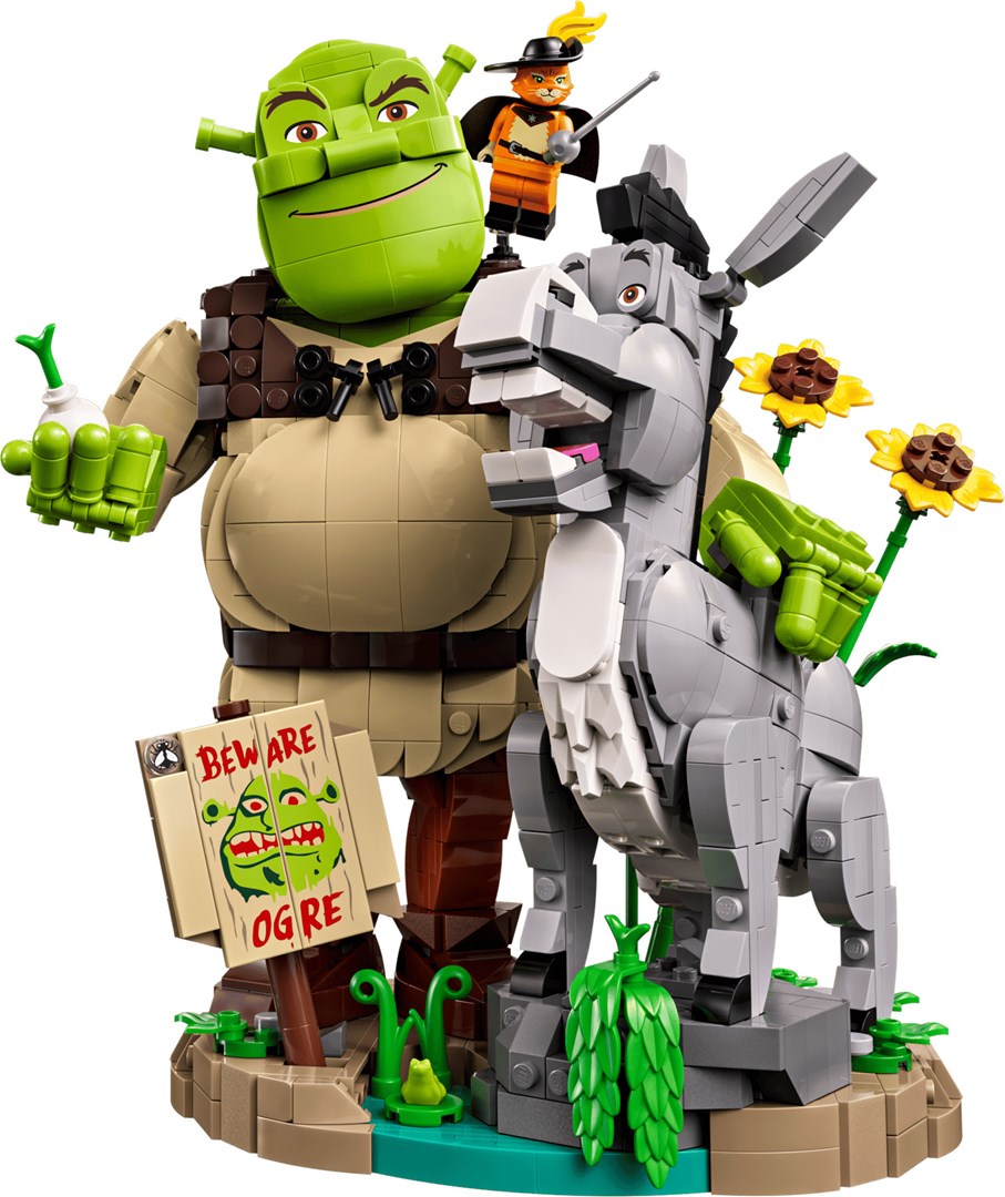 LEGO ICONS Shrek, Donkey and Puss in Boots Set, 1403 Pieces, Ages 18+, Model 72423