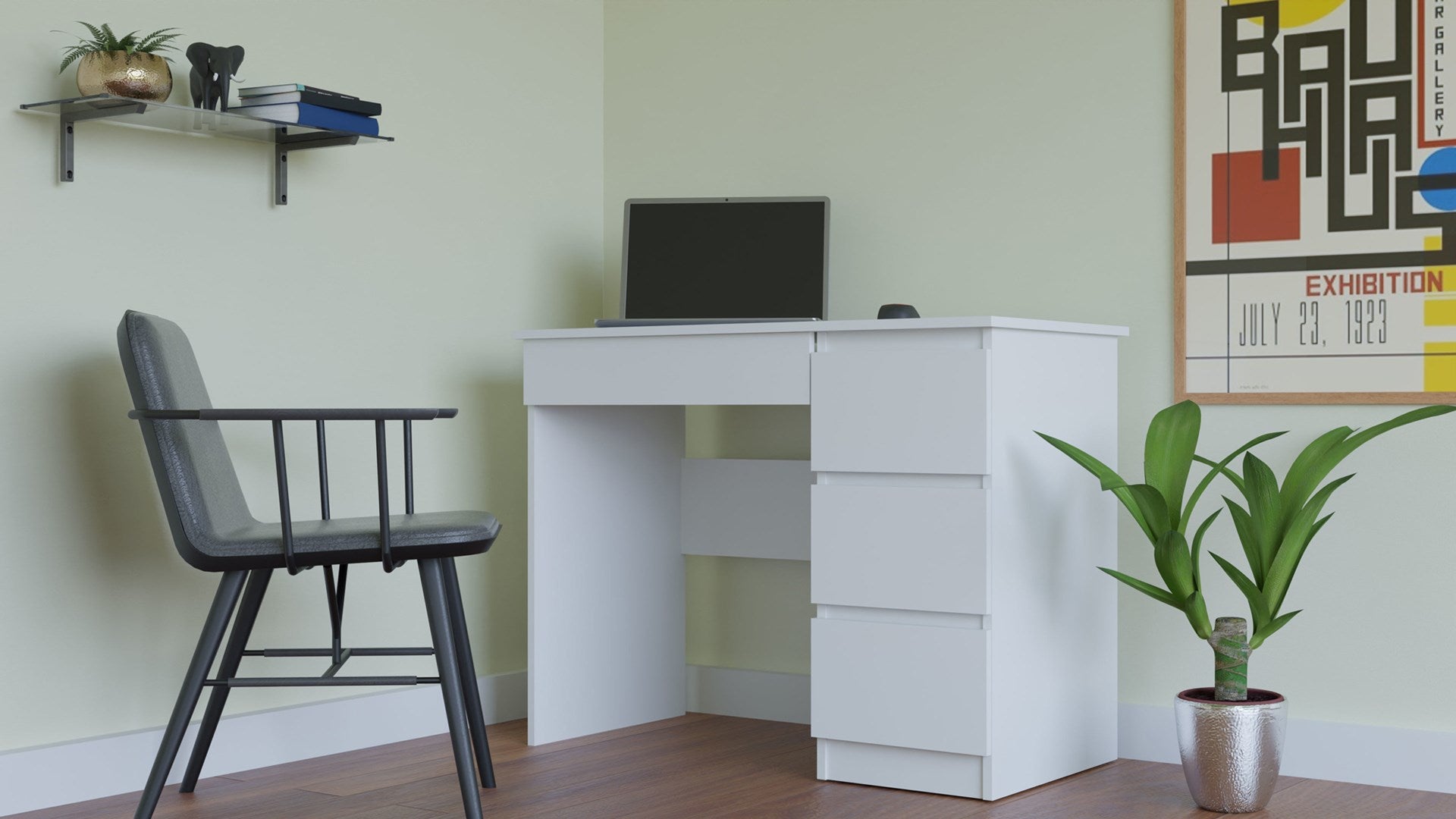 MIJAS Right-Hand Desk White with 4 Drawers
