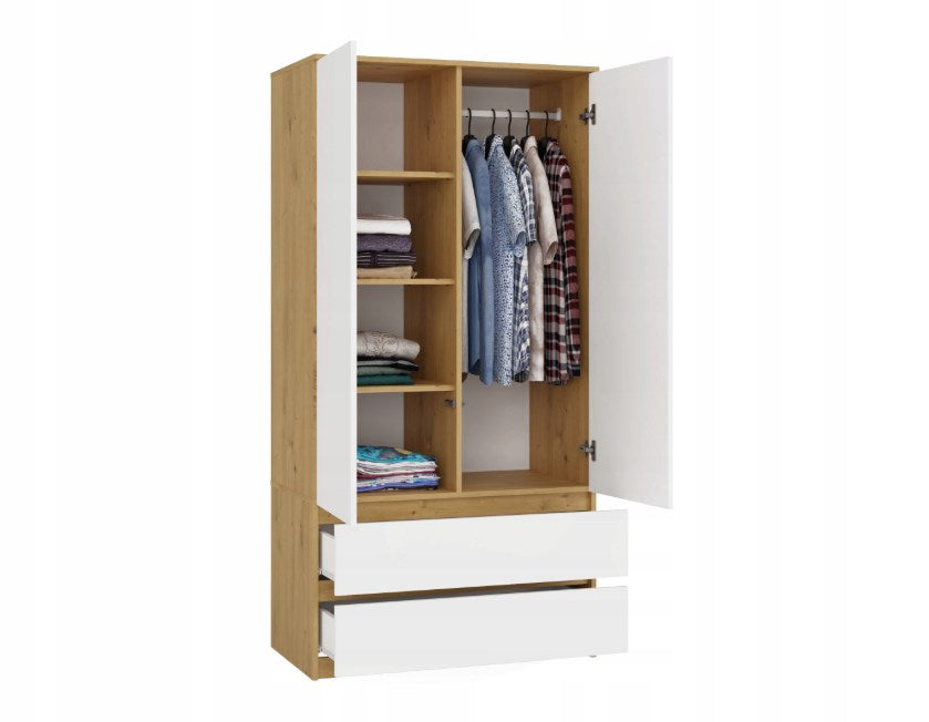MALWA SS-90 Wardrobe 2 Doors 2 Drawers Artisan Oak/White