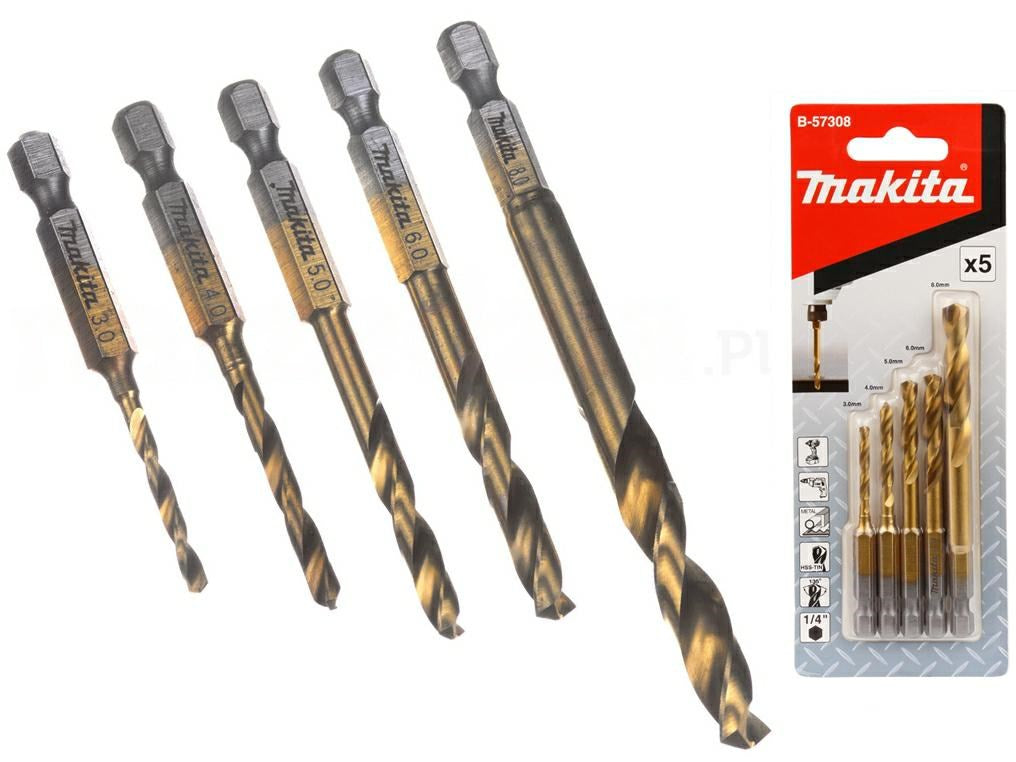 MAKITA HSS-TIN METAL DRILL BIT SET 1/4  HEX /5pcs.
