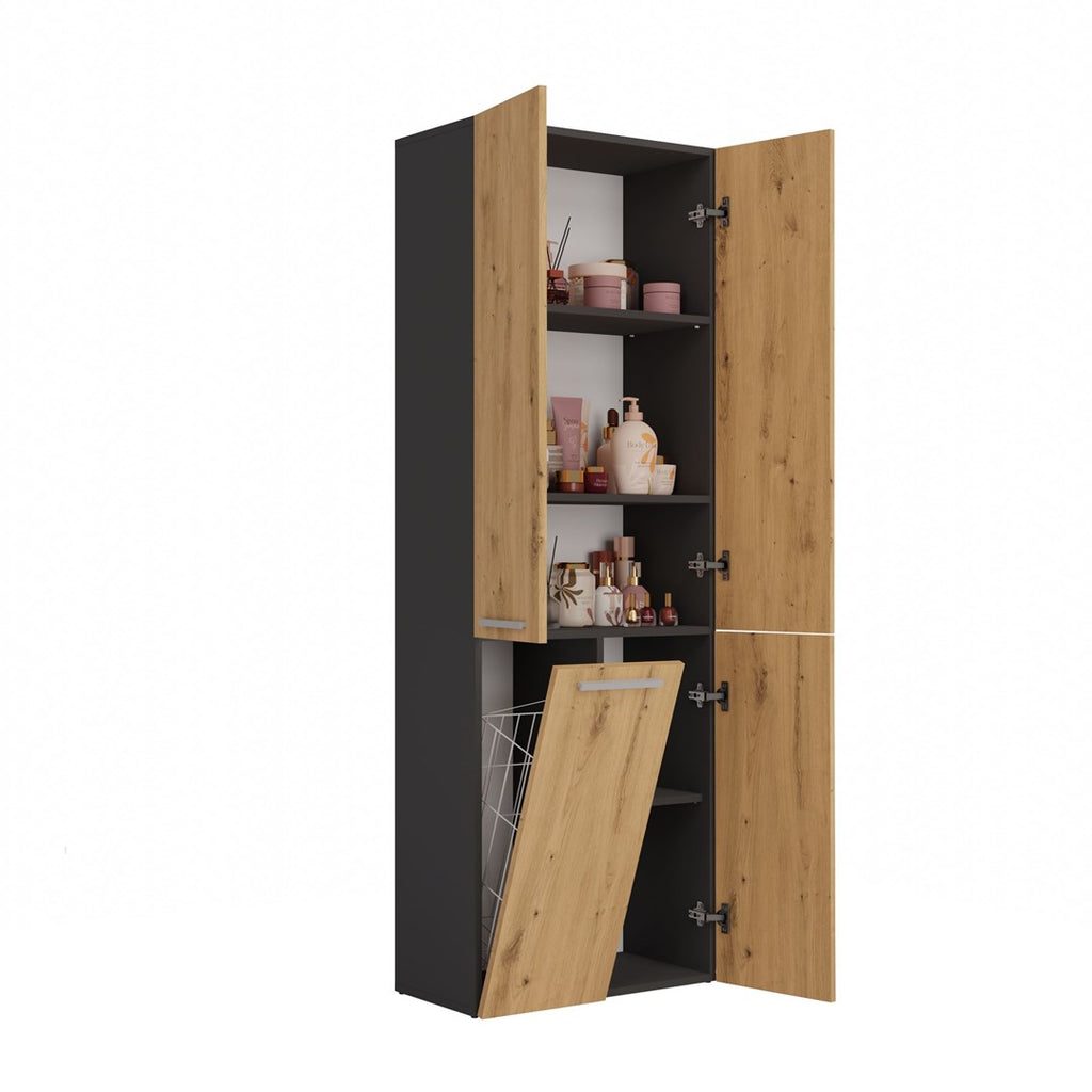Topeshop NEL 1K DD ANT/ART KP bathroom storage cabinet Graphite  Oak