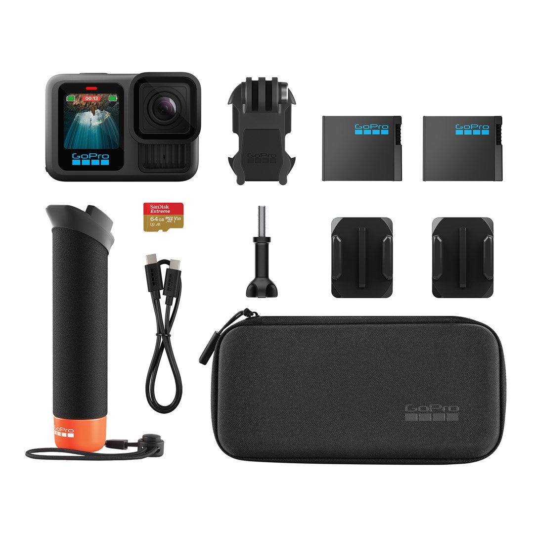 GoPro HERO13 Black Accessory Bundle, Includes HERO13 Black Camera, Handler, Extra Battery, 64GB SD Card