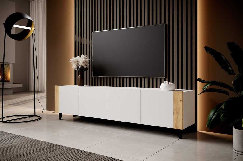 RTV Cabinet FARO 200x42x52 White Matt + Oak Craft