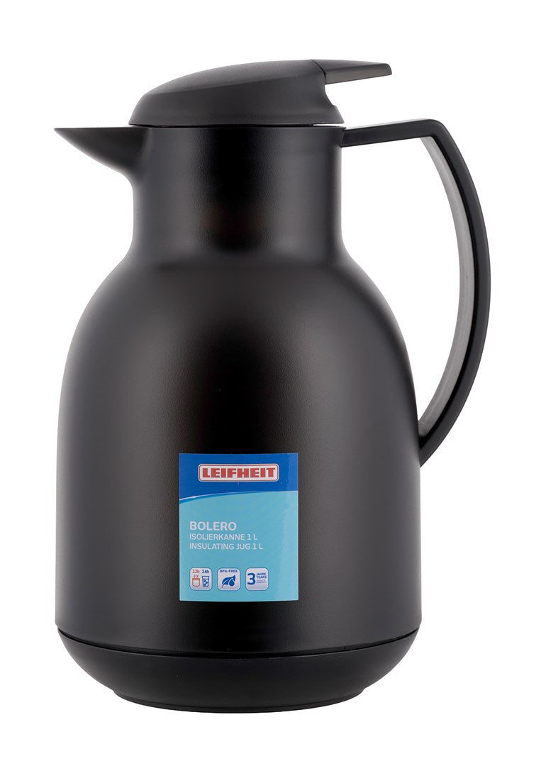 Leifheit 28338 Thermos Jug 1 L Black - Keeps Drinks Hot for 20 Hours