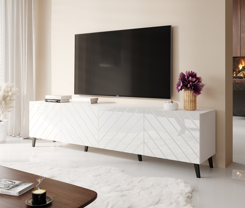 RTV Cabinet ABETO 200x42x52 White/Gloss White