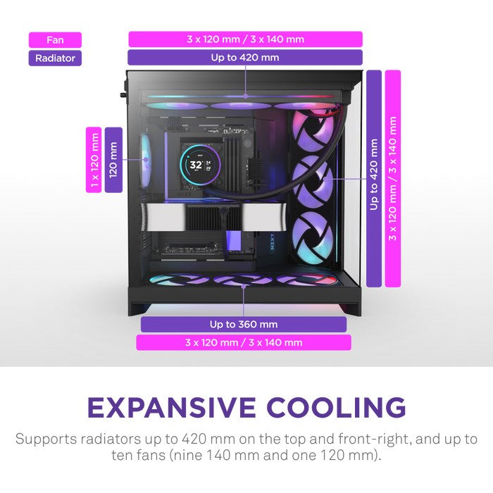 NZXT H9 Flow RGB+ Midi Tower Case - Black