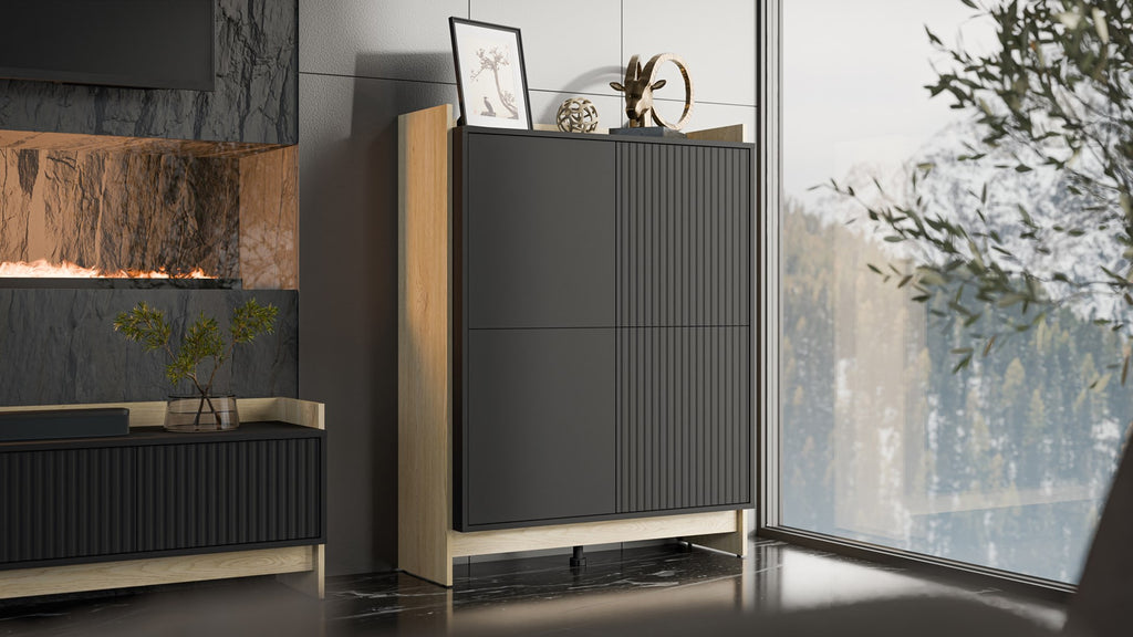 Cama PORTO Chest of Drawers 100 x 38 x 130 cm Oak/Black 100x38x130