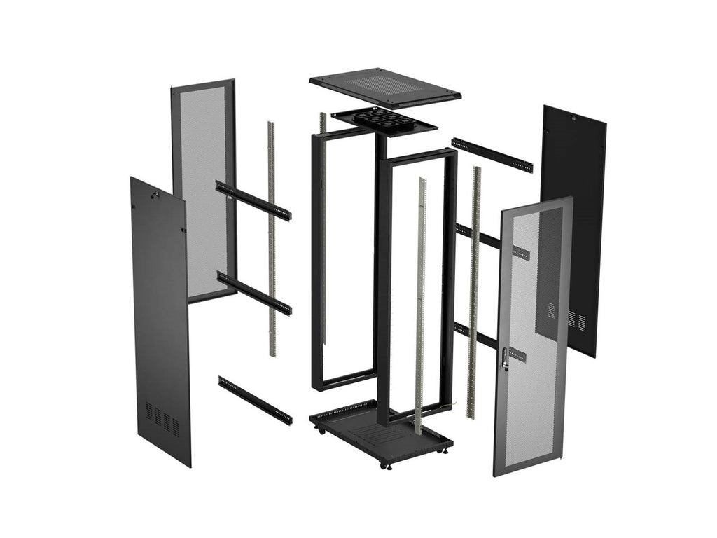 Lanberg Floor Standing Rack Cabinet 27U Black FF01-6027-23B - 800 kg Capacity, Perforated Door, Key Lock