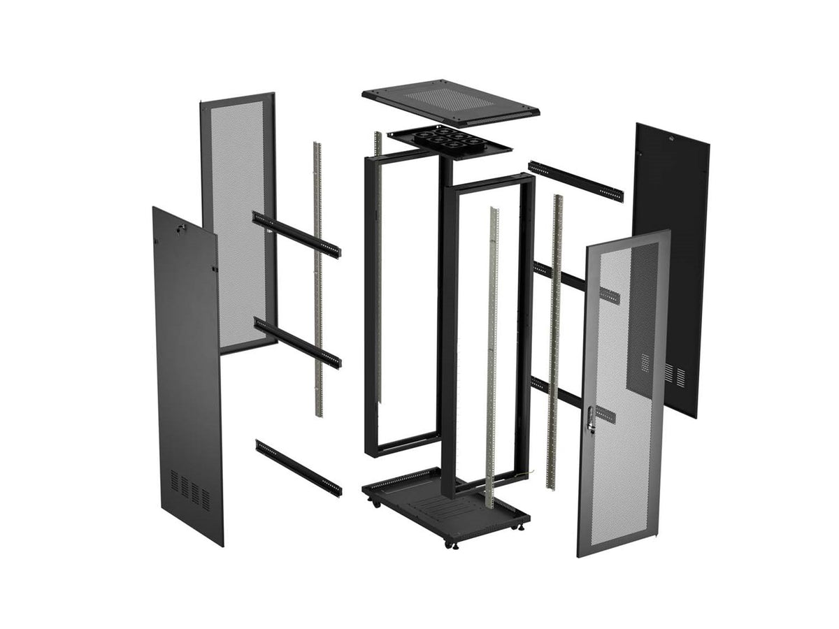 Lanberg Floor Standing Rack Cabinet 27U Black FF01-6027-23B - 800 kg Capacity, Perforated Door, Key Lock