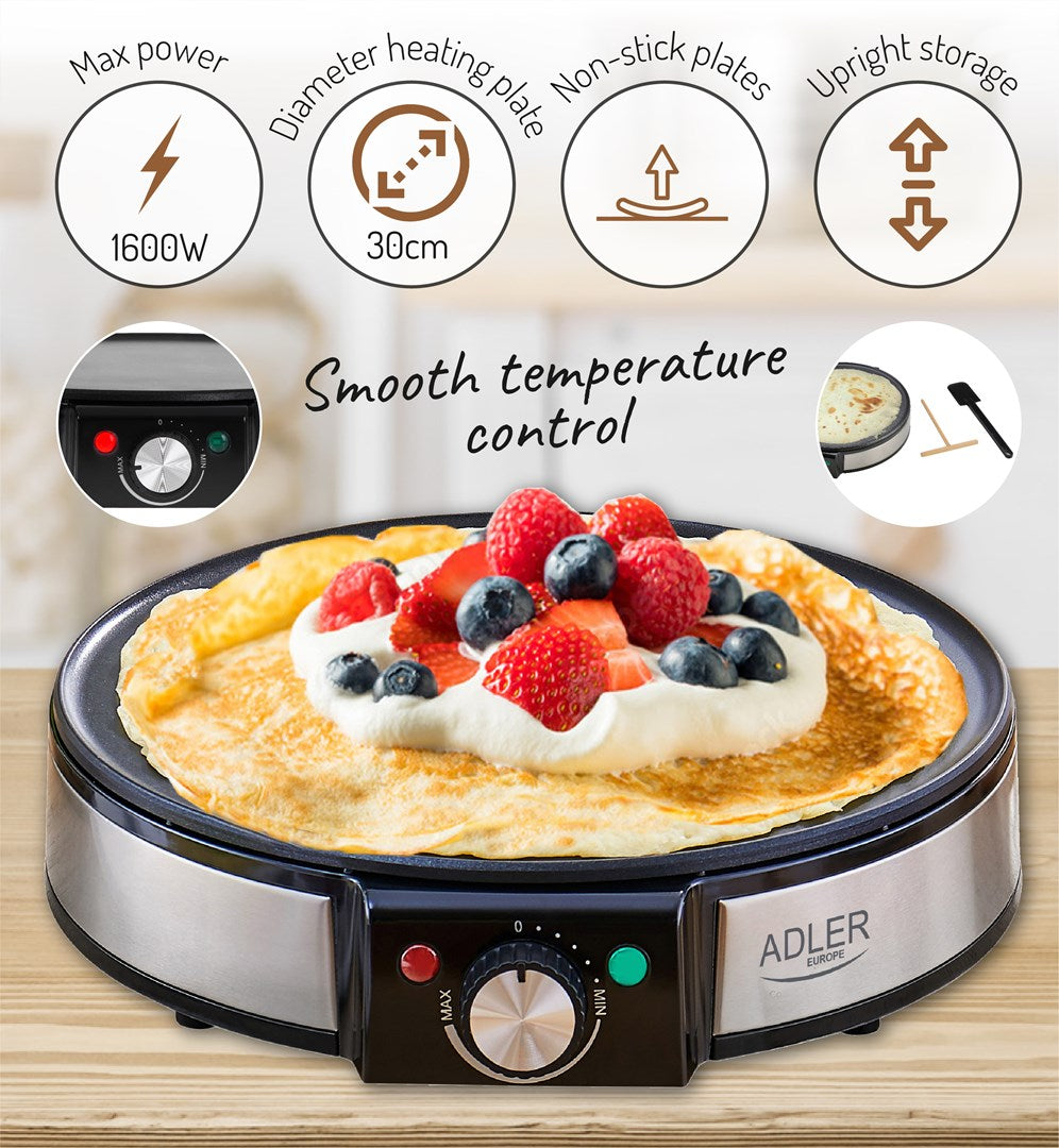 Adler AD 3058 Crepe Maker with 30 cm Diameter and 1600 W Power