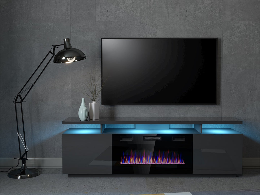 Cama MEBLE TV Cabinet EVA 1800 mm with Electric Fireplace, Graphite, Self-Assembly