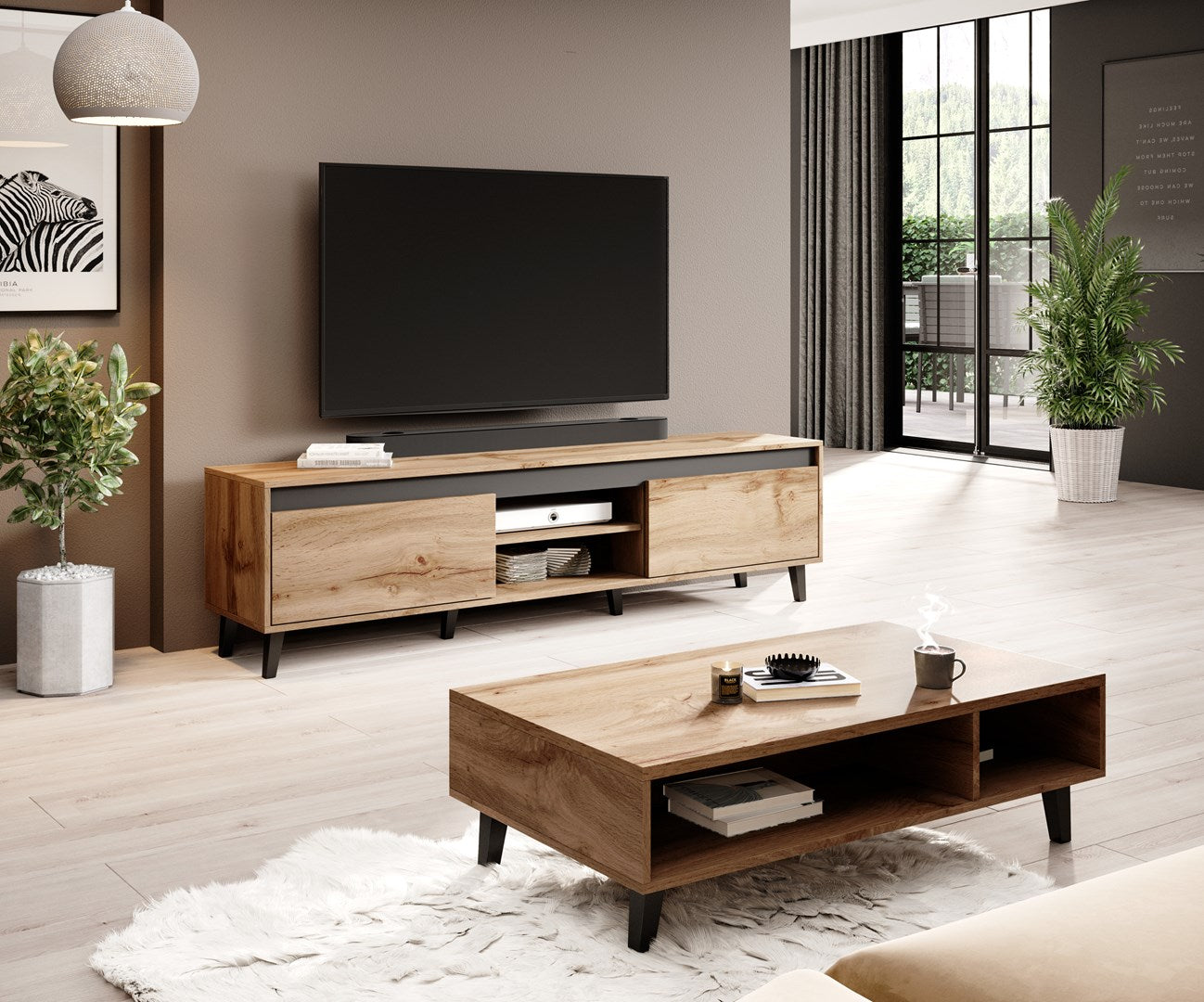 TV Stand NORD II 170 cm Wotan/Anthracite